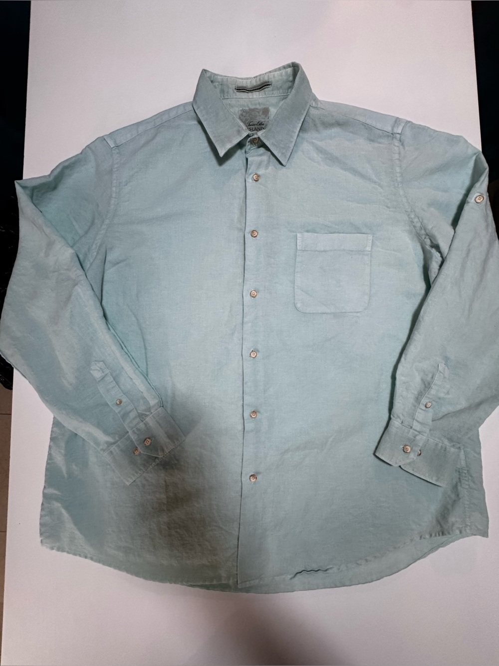Tasso Elba Island Mint Green Linen Button-Down Shirt, 18-18,5, XXL